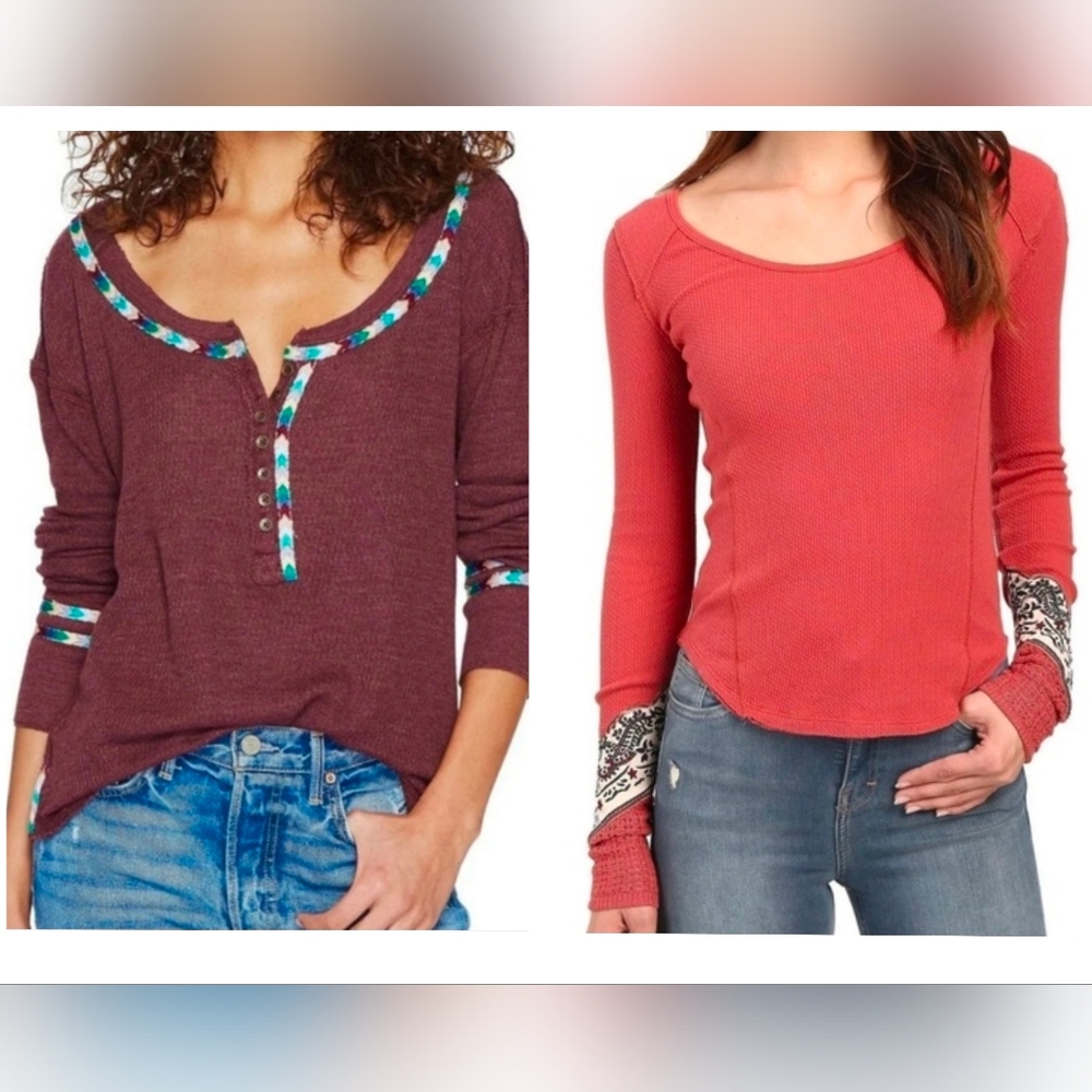 TWO We The Free Long Sleeve Boho Thermal Tops, Size Small, EUC!
